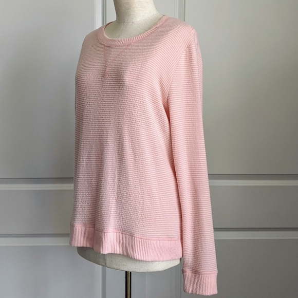 Lucky Brand Pullover Brushed Knit Crew Neck Long Sleeve Striped Pink White L NWT - Picture 13 of 15